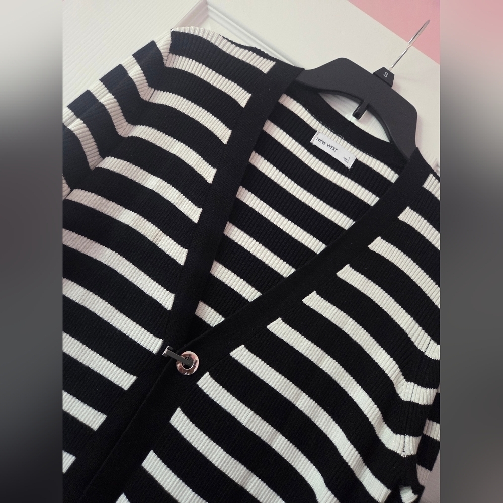 Women's black & white long cardigan by Nine West size L NWT - Picture 2 of 5